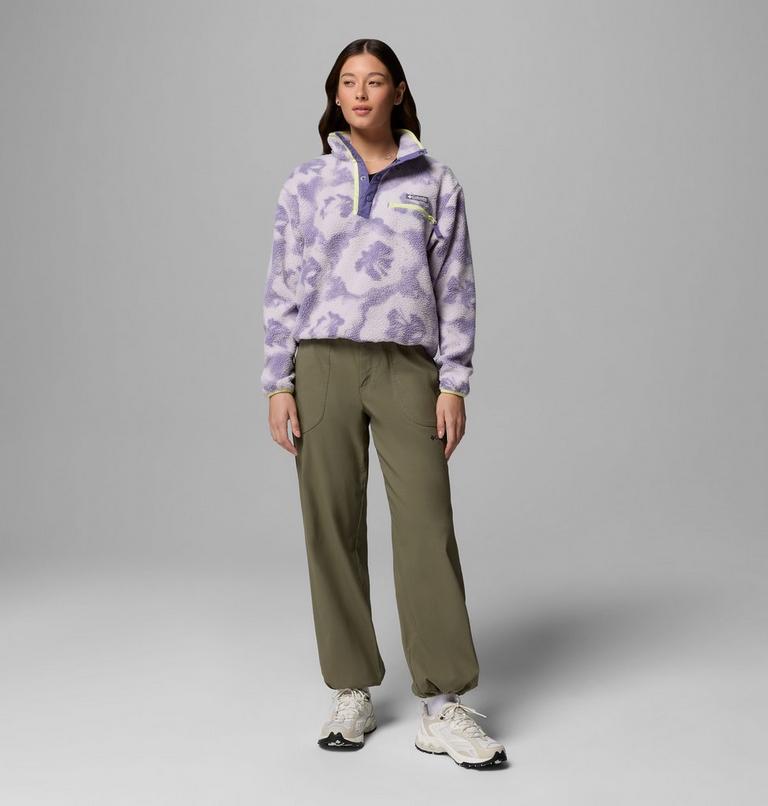 Women's Helvetia II Cropped Sherpa Half Snap Printed Fleece, Color: Stormwatch, Sprayflower, image 2
