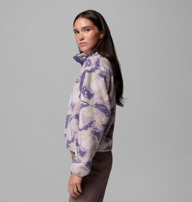 Women's Helvetia II Cropped Sherpa Half Snap Printed Fleece, Color: Lavender Pearl, Sunscape, image 48