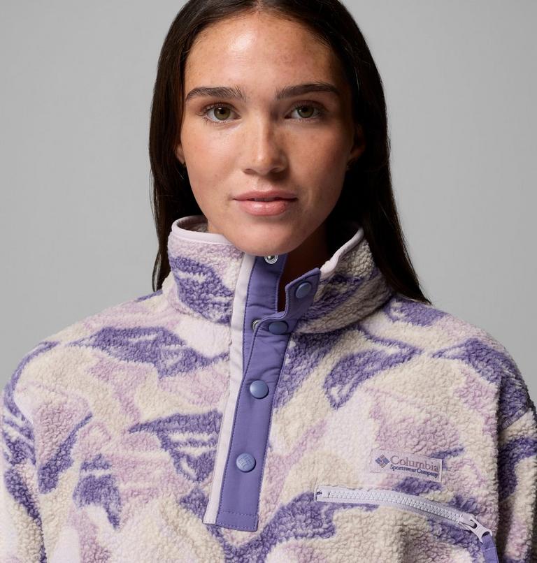Women's Helvetia II Cropped Sherpa Half Snap Printed Fleece, Color: Lavender Pearl, Sunscape, image 5