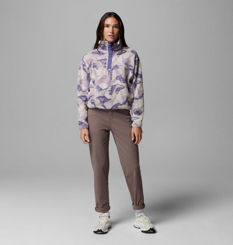 Women's Helvetia II Cropped Sherpa Half Snap Printed Fleece, Color: Lavender Pearl, Sunscape, image 2