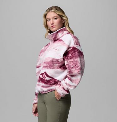 Women's Helvetia II Cropped Sherpa Half Snap Printed Fleece, Color: Antique Mauve, Summits, image 12