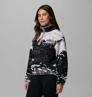 Women's Helvetia II Cropped Sherpa Half Snap Printed Fleece, Color: Shale Purple Sisters, Shale Purple, image 12