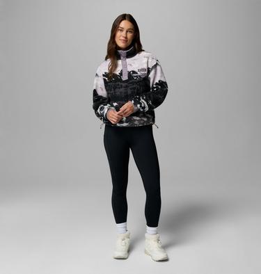 Women's Helvetia II Cropped Sherpa Half Snap Printed Fleece, Color: Shale Purple Sisters, Shale Purple, image 6