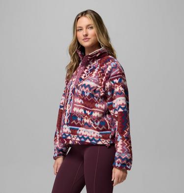 Women's Helvetia II Cropped Sherpa Half Snap Printed Fleece, Color: Antique Mauve, Geomix, image 16