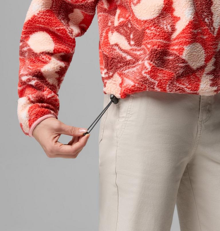 Women's Helvetia II Cropped Sherpa Half Snap Printed Fleece, Color: Poppy Red, Sunscape, image 6