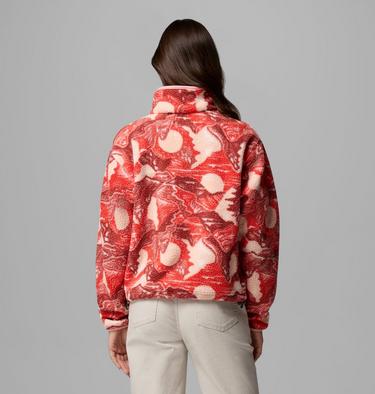 Women's Helvetia II Cropped Sherpa Half Snap Printed Fleece, Color: Poppy Red, Sunscape, image 35
