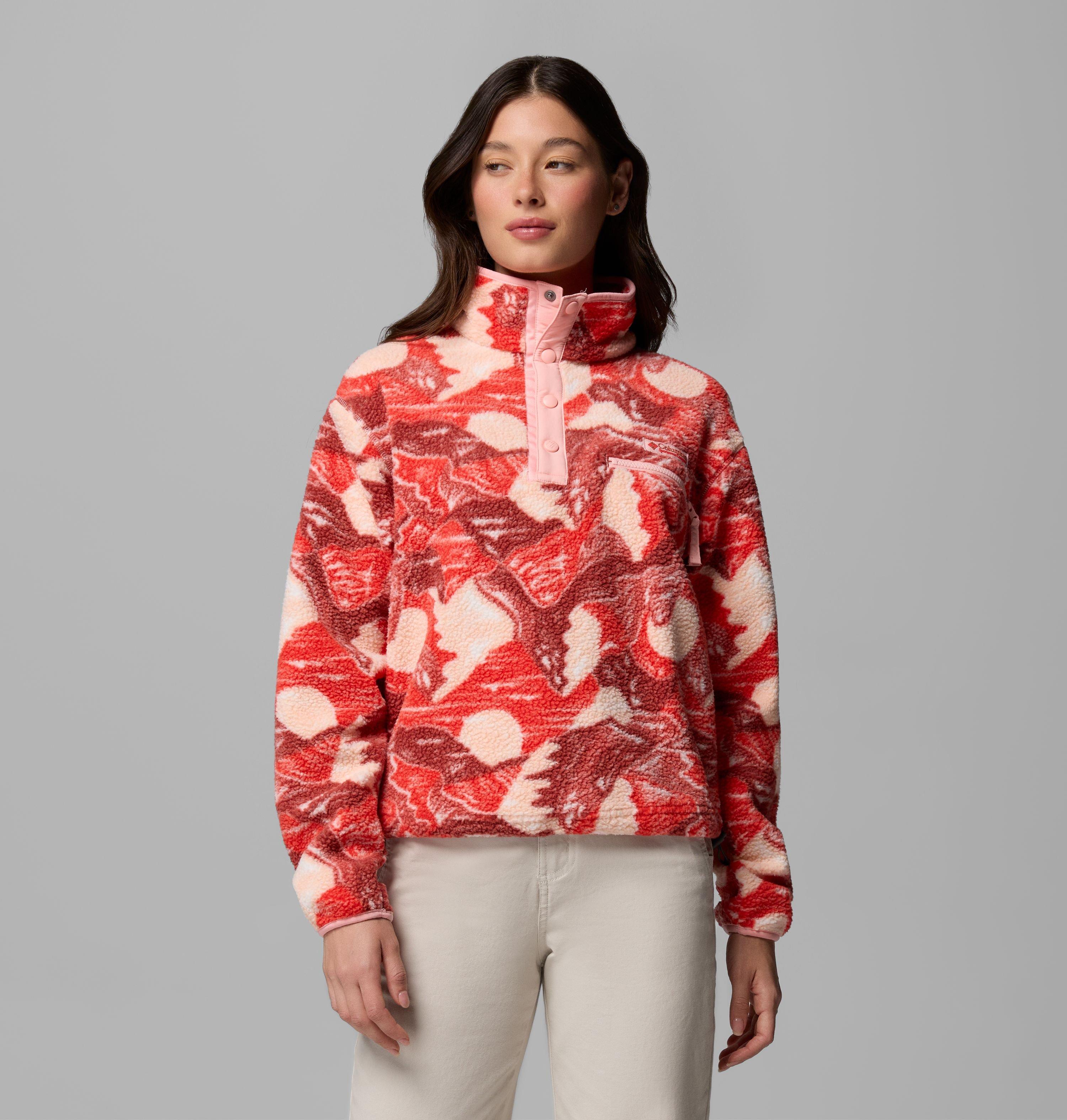 Columbia Sportswear Women's Red Columbia - Helvetia™ Ii Cropped Sherpa Half Snap Printed Fleece - Poppy Sunscape Small