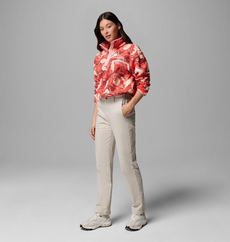 Women's Helvetia II Cropped Sherpa Half Snap Printed Fleece, Color: Poppy Red, Sunscape, image 2