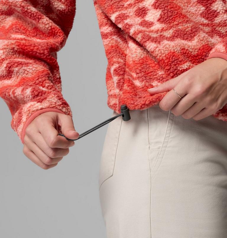Women's Helvetia II Cropped Sherpa Half Snap Printed Fleece, Color: Poppy Red, Retrotree, image 6