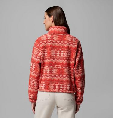 Women's Helvetia II Cropped Sherpa Half Snap Printed Fleece, Color: Poppy Red, Retrotree, image 39