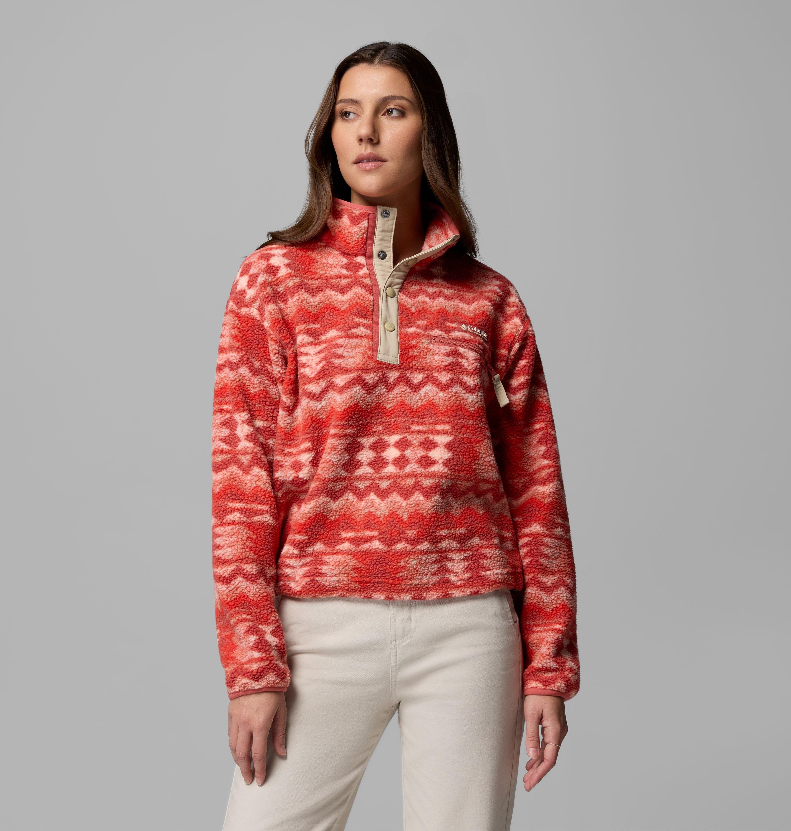 Columbia Sportswear Women's Red Columbia - Helvetia™ Ii Cropped Sherpa Half Snap Printed Fleece - Poppy Retrotree Medium
