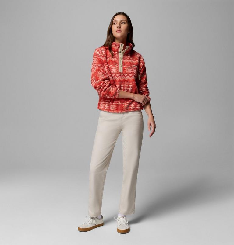 Women's Helvetia II Cropped Sherpa Half Snap Printed Fleece, Color: Poppy Red, Retrotree, image 2