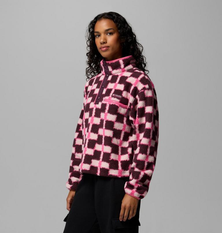 Polaire Sherpa Courte Semi-boutonn&eacute;e avec Imprim&eacute; Helvetia II Femme, Color: Moonvista, Geostack, image 4