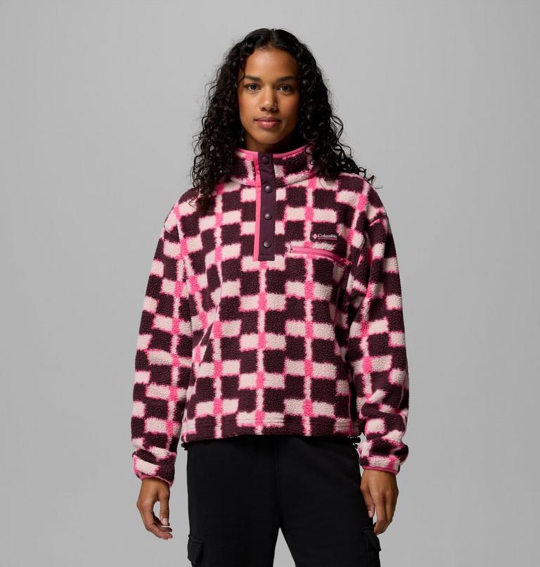 Polaire Sherpa Courte Semi-boutonn&eacute;e avec Imprim&eacute; Helvetia II Femme, Color: Moonvista, Geostack, image 1