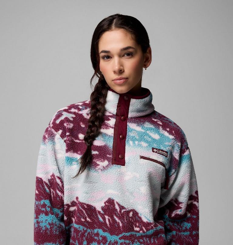 Helvetia II Printed Cropped Half Snap, Color: Rich Wine Sisters, Rich Wine, image 5