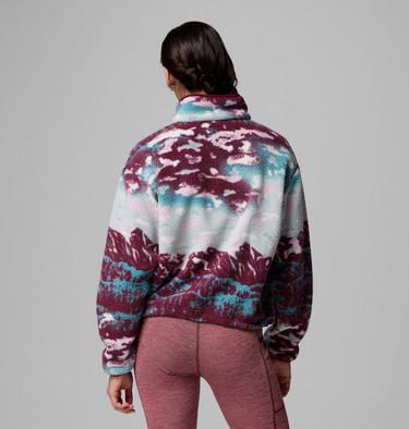 Women's Helvetia II Cropped Sherpa Half Snap Printed Fleece, Color: Rich Wine Sisters, Rich Wine, image 15