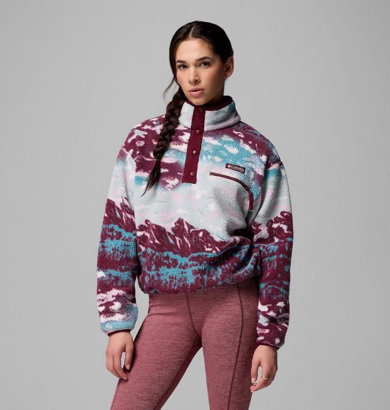 Helvetia II Printed Cropped Half Snap, Color: Rich Wine Sisters, Rich Wine, image 1