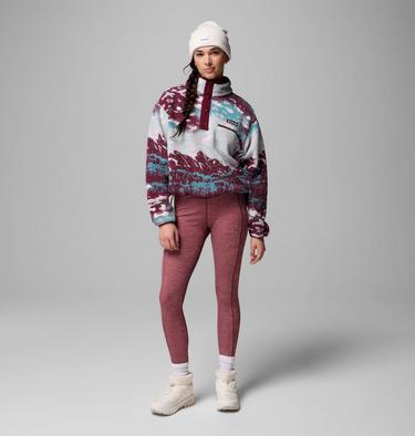 Women's Helvetia II Cropped Sherpa Half Snap Printed Fleece, Color: Rich Wine Sisters, Rich Wine, image 8