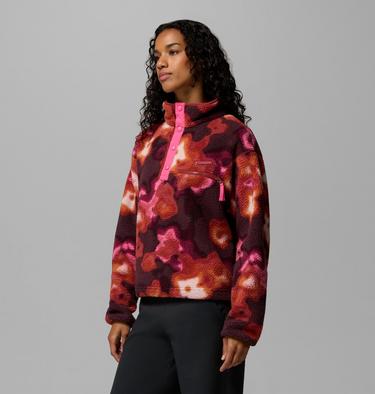 Women's Helvetia II Cropped Sherpa Half Snap Printed Fleece, Color: Red Oxide, Dyeflower, image 4