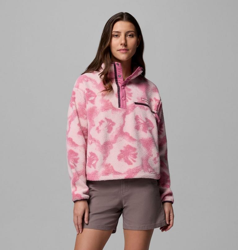 Women's Helvetia II Cropped Sherpa Half Snap Printed Fleece, Color: Rosette, Sprayflower, image 1