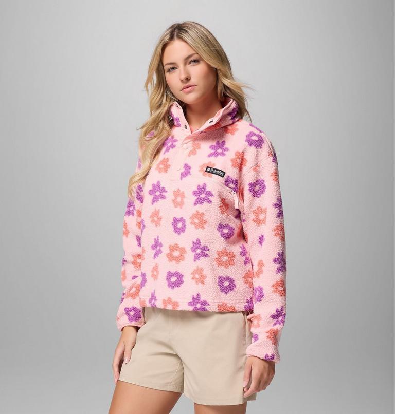 Women's Helvetia II Cropped Sherpa Half Snap Printed Fleece, Color: Pink Sand, image 4