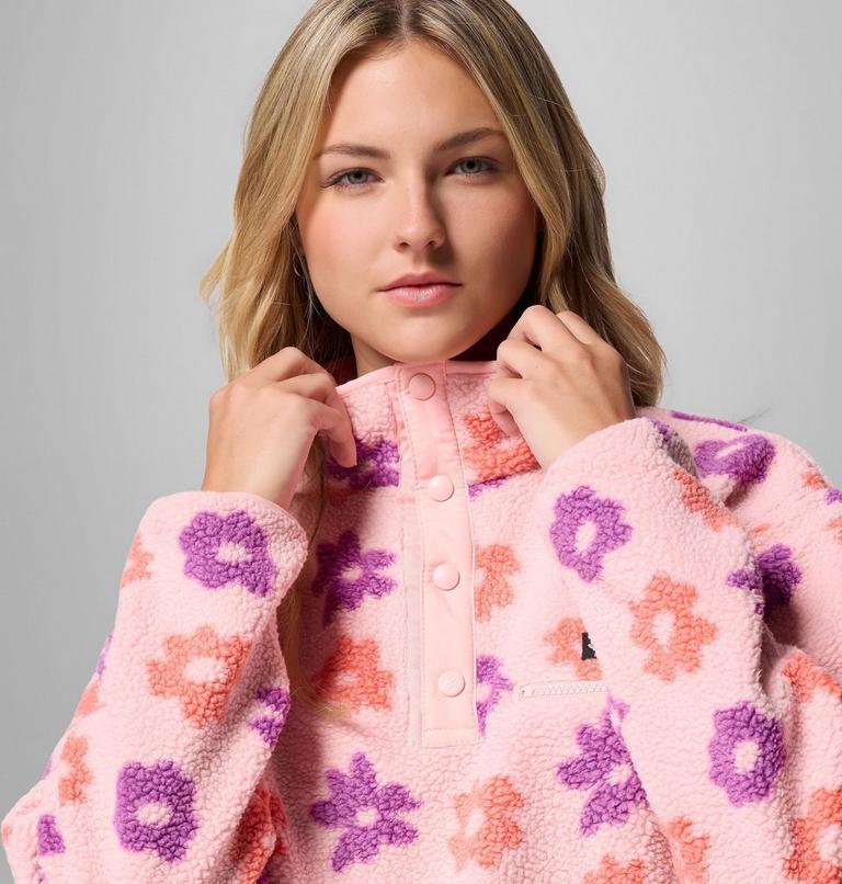 Women's Helvetia II Cropped Sherpa Half Snap Printed Fleece, Color: Pink Sand, image 5