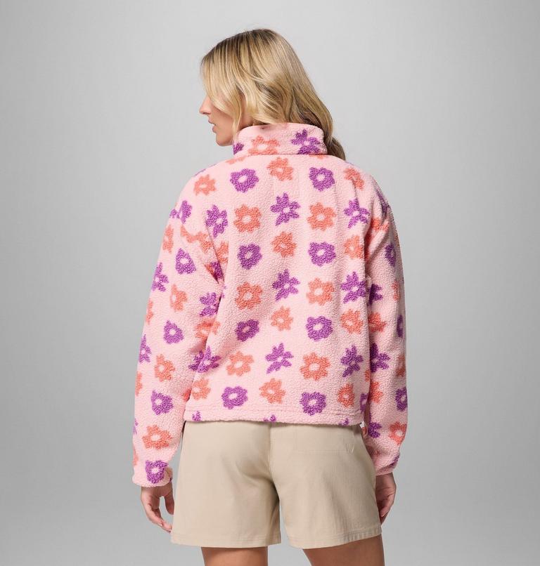 Women's Helvetia II Cropped Sherpa Half Snap Printed Fleece, Color: Pink Sand, image 3