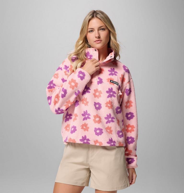 Women's Helvetia II Cropped Sherpa Half Snap Printed Fleece, Color: Pink Sand, image 1