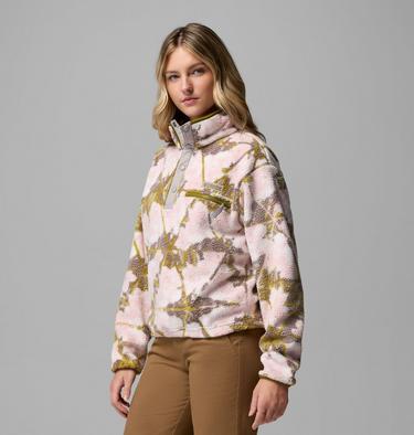 Women's Helvetia II Cropped Sherpa Half Snap Printed Fleece, Color: Pink Agate, Florascope, image 52