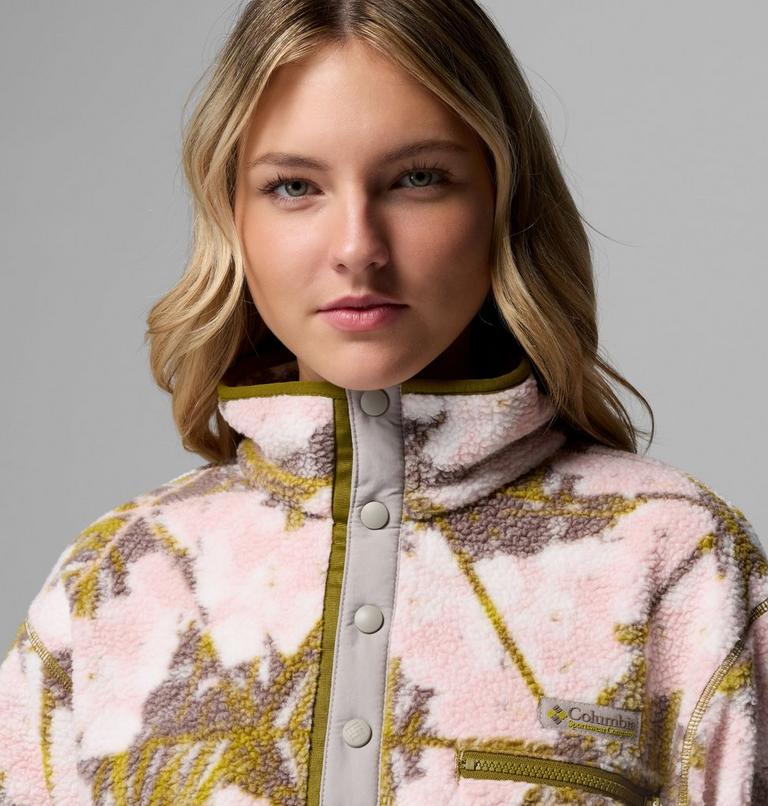 Forro polar sherpa corto con cierre medio y estampado Helvetia II para mujer, Color: Pink Agate, Florascope, image 5