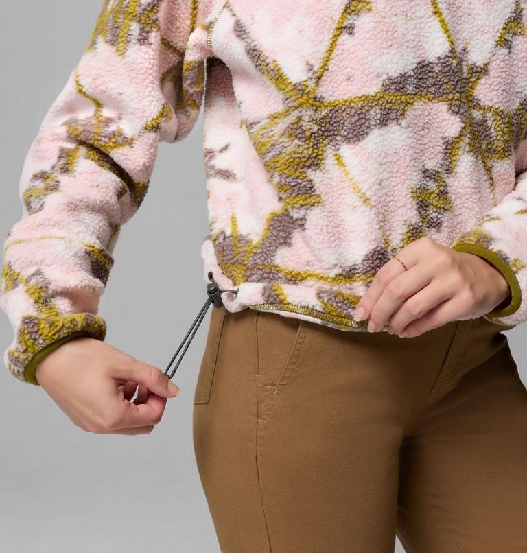 Forro polar sherpa corto con cierre medio y estampado Helvetia II para mujer, Color: Pink Agate, Florascope, image 6