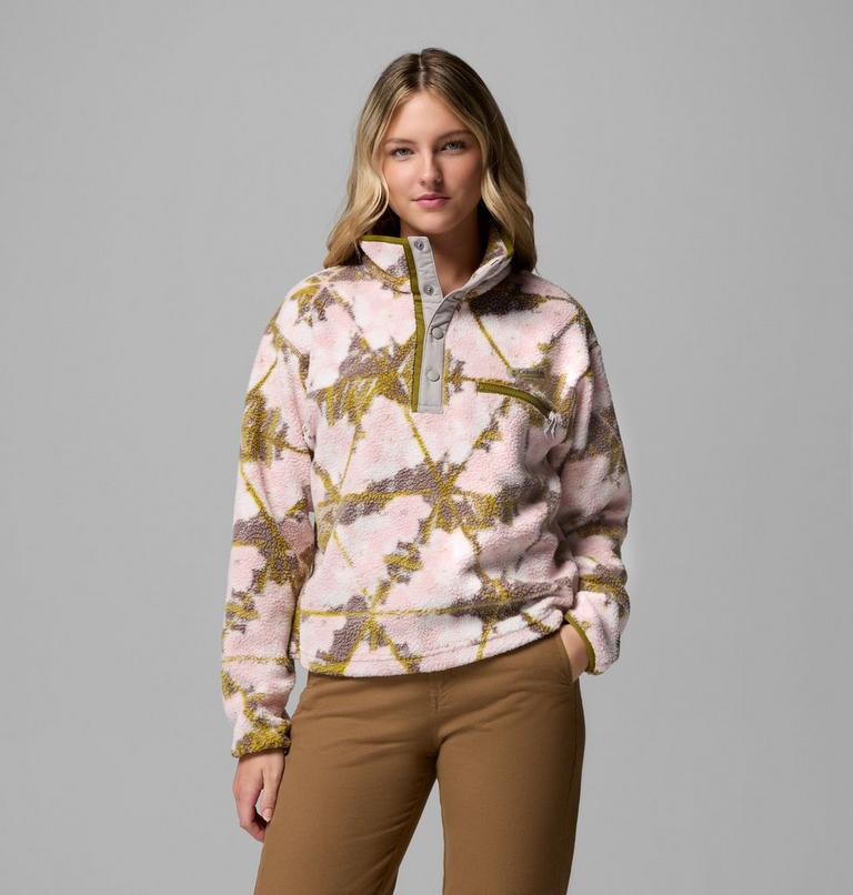 Forro polar sherpa corto con cierre medio y estampado Helvetia II para mujer, Color: Pink Agate, Florascope, image 1