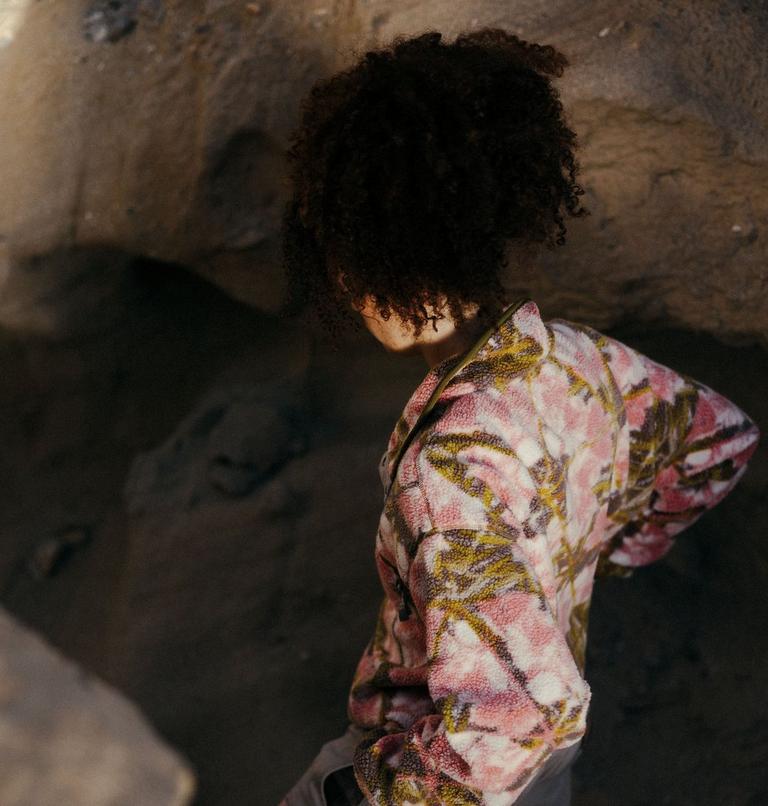 Forro polar sherpa corto con cierre medio y estampado Helvetia II para mujer, Color: Pink Agate, Florascope, image 8