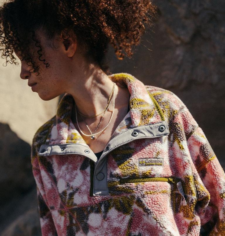 Forro polar sherpa corto con cierre medio y estampado Helvetia II para mujer, Color: Pink Agate, Florascope, image 10