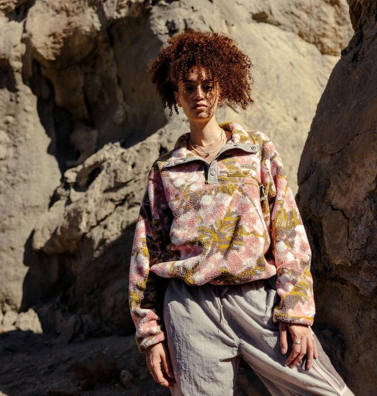 Forro polar sherpa corto con cierre medio y estampado Helvetia II para mujer, Color: Pink Agate, Florascope, image 11