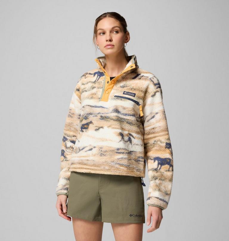 Forro polar sherpa corto con cierre medio y estampado Helvetia II para mujer, Color: Lemon Wash Roaming, image 1