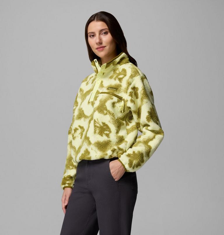 Women's Helvetia II Cropped Sherpa Half Snap Printed Fleece, Color: Citron Haze, Sprayflower, image 4