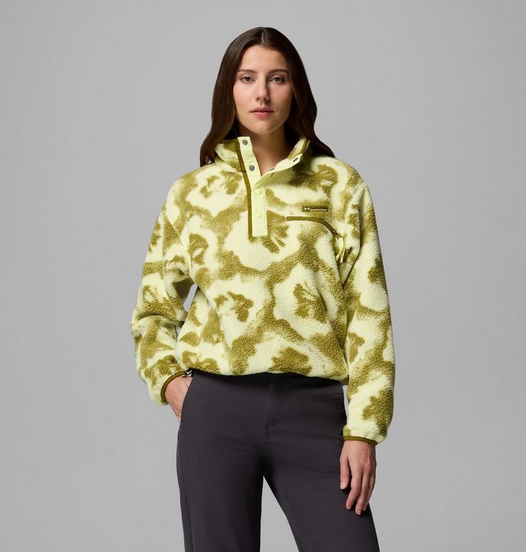 Women's Helvetia II Cropped Sherpa Half Snap Printed Fleece, Color: Citron Haze, Sprayflower, image 1