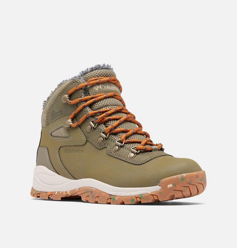 Women's Newton Ridge III Omni-Heat Waterproof Winter Hiking Boot, Color: Stone Green, Canyon Sun, image 3