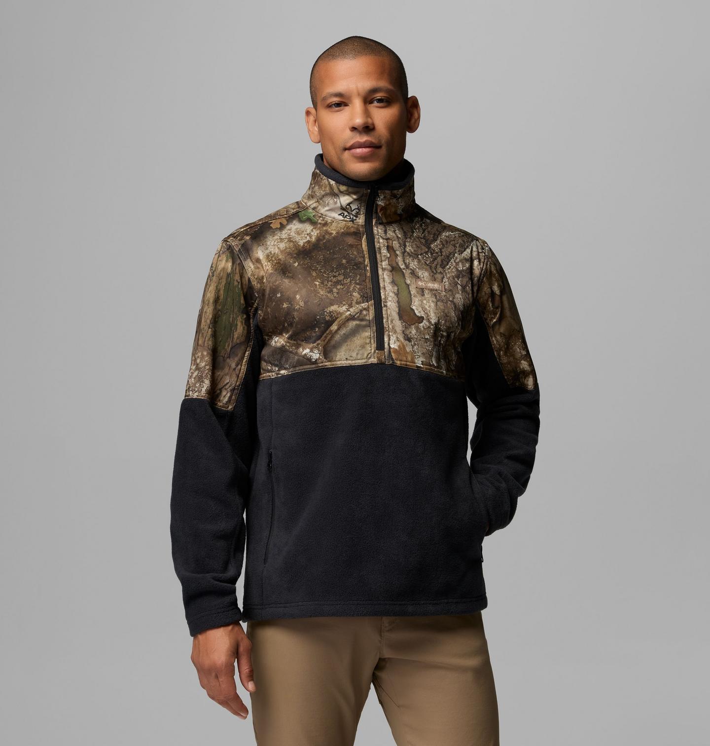 Мужской свитер Columbia PHG Fleece Overlay II Quarter Zip Fleece Pullover, цвет: Чёрный / Realtree Apx — фото 1