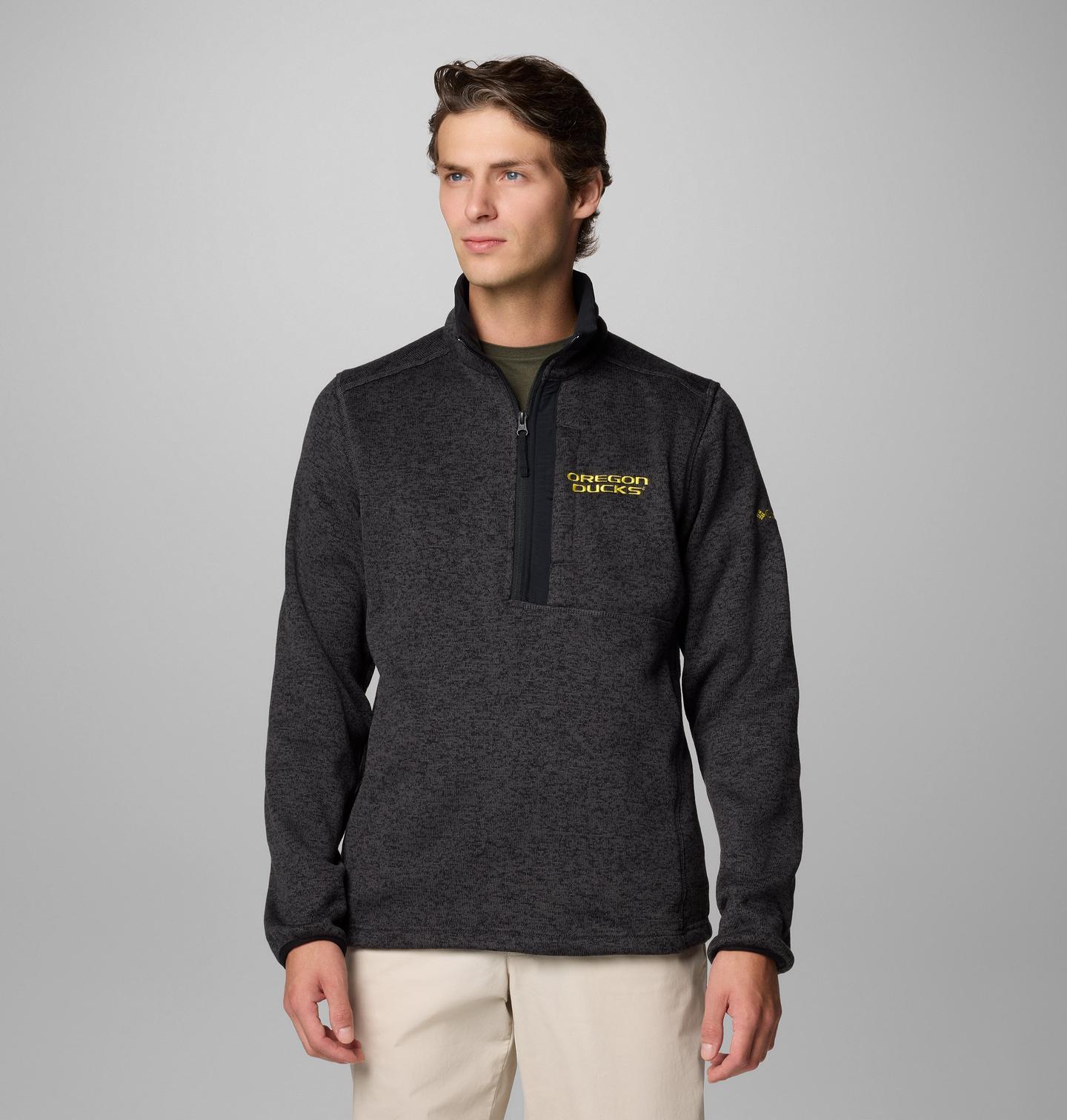 Мужской свитер Columbia Collegiate Sweater Weather Fleece Half Zip Pullover - Oregon, цвет: Чёрный меланжевый — фото 1