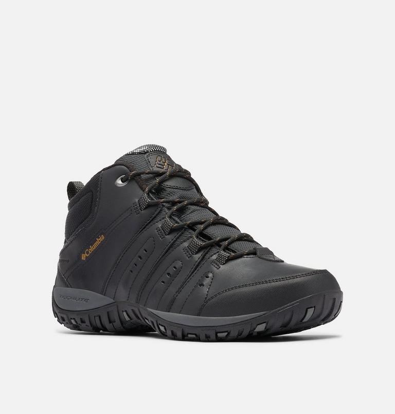Zapatillas para caminar impermeables de piel de media caña Woodburn III Omni-Heat para hombre, Color: Black, Goldenrod, image 2
