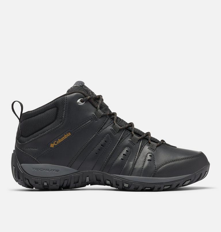 Zapatillas para caminar impermeables de piel de media caña Woodburn III Omni-Heat para hombre, Color: Black, Goldenrod, image 1