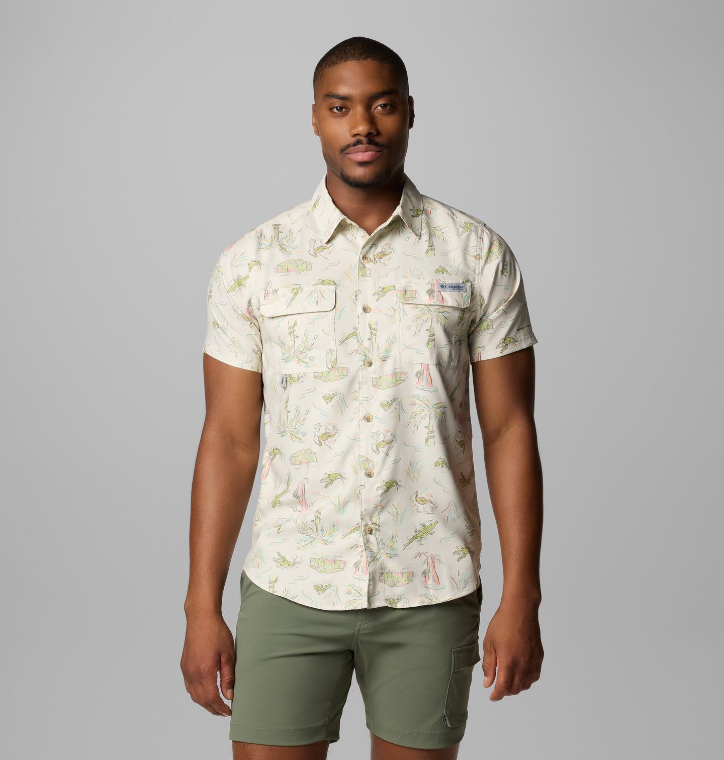 Мужская рубашка Columbia PFG Uncharted Printed Short Sleeve, цвет: Серо-бежевый — фото 1