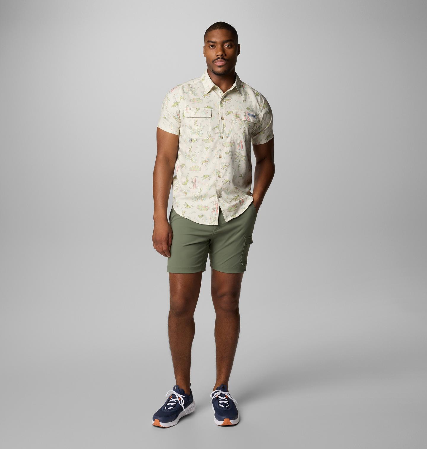 Мужская рубашка Columbia PFG Uncharted Printed Short Sleeve, цвет: Серо-бежевый — фото 2
