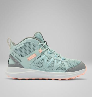 Youth Peakfreak Rush Mid Waterproof Hiking Shoe, Color: Crushed Blue, Blush Rose, image 1