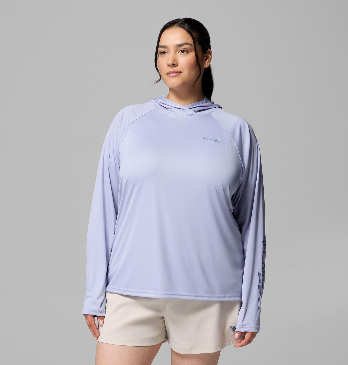 Женское худи Columbia PFG Tidal Tee II - Plus Size, цвет: Twilight, New Moon — фото 1