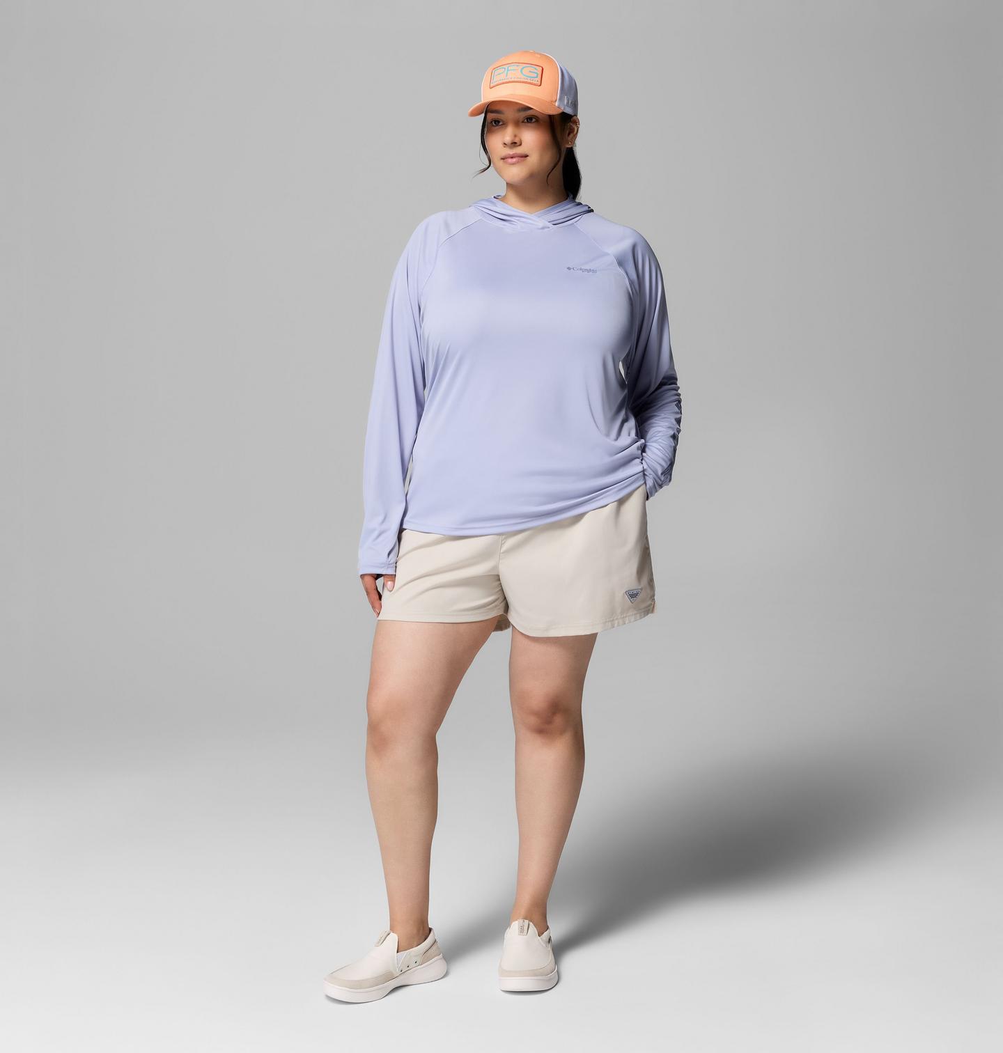Женское худи Columbia PFG Tidal Tee II - Plus Size, цвет: Twilight, New Moon — фото 2