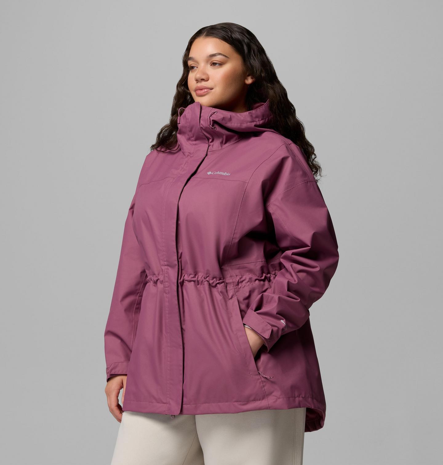 Женская куртка Columbia Hikebound II Long Rain Jacket - Plus Size, цвет: Состаренный розовато-лиловый — фото 4