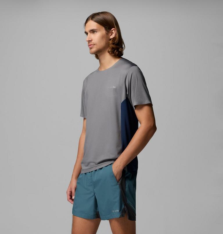 Men's Three Pitch Technical T-Shirt, Color: City Grey, Collegiate Navy, image 4